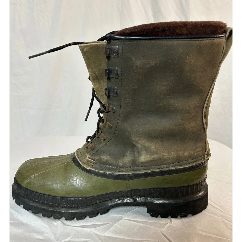 Vintage Sorel Mark X Kaufman Boots Olive Green Wool Liner Vibram Sole Canada 12